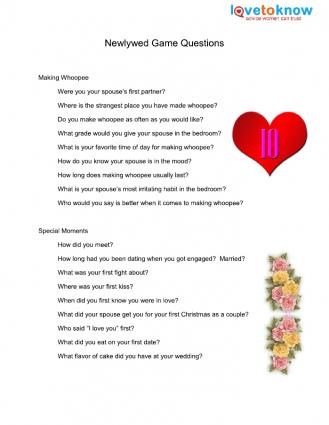 Printable List of Newlywed Game Questions