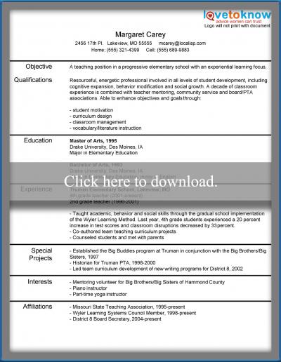 new teacher resumes