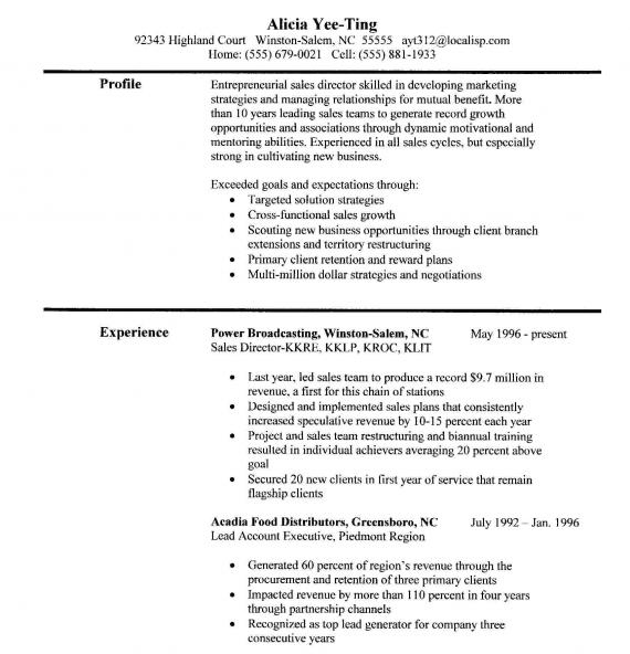 sales job resume example