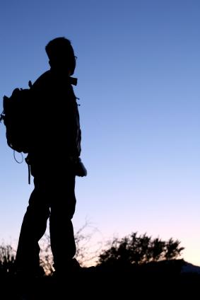 Male hiker in silhouette