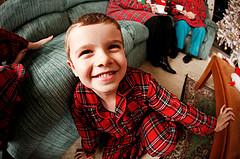 boy in plaid pajamas