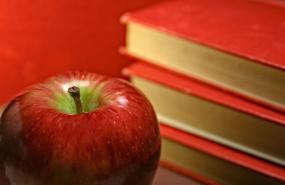 Apple and a pile of books.