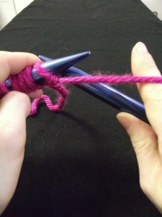 Step one of purling for knitting
