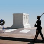 guard standing watch at tomb of unknown soldier at arlington national cemetery