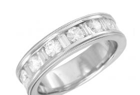 round and baguette diamonds in eternity band