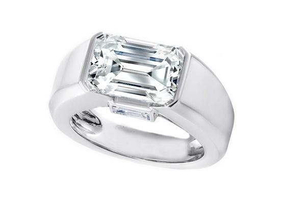alternating emerald and round brilliant cut wedding band source modern horizontal bezel set band - Emerald Cut Wedding Ring alternating emerald and round brilliant cut wedding band source modern horizontal bezel set band - Emerald Cut Wedding Ring