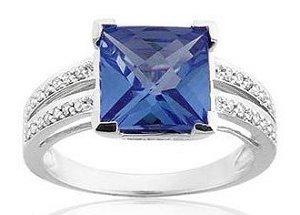 Created Ceylon Sapphire and Diamond Ring