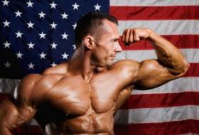 Bodybuilder flexing muscles