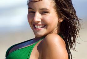 Woman in green bikini