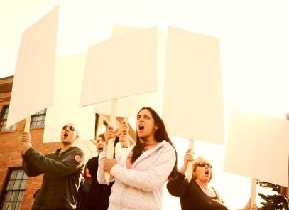 Union members picketing.