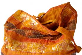 orange tote with sequins
