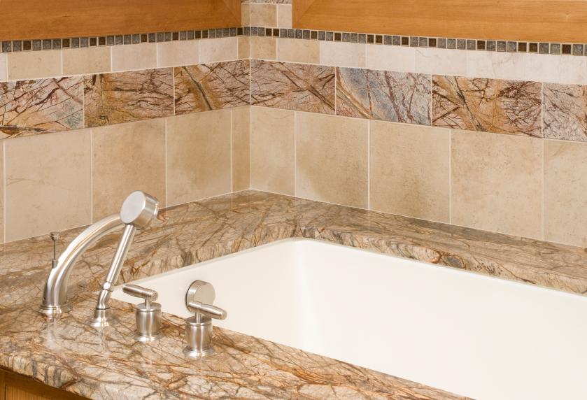 Bathtub Tile Ideas Slideshow Rainforest Brown Tub Deck And Surround