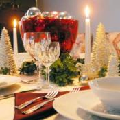 Christmas centerpiece uses different motifs and heights.