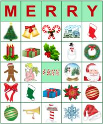 Merry Christmas bingo game card