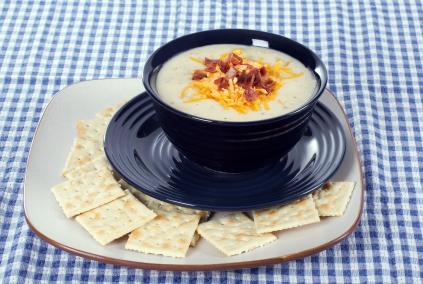 Serve a bowl of hot potato soup on a cold night.