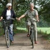 Senior couple biking