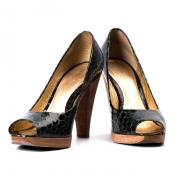 peep toe heels with stacked heel