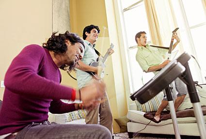 Friends playing Rock Band