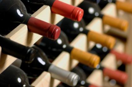 wine bottles on a rack