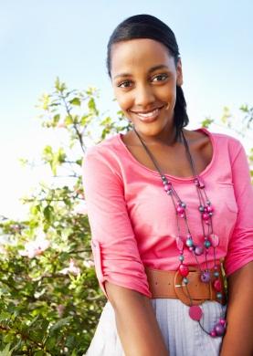 woman with a pink shirt