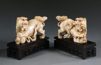 Pair chinese ivory foo lions