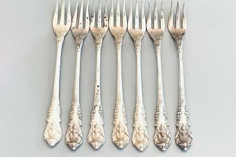 Set of Seven Sterling Silver Cocktail Forks, Sir Christopher by Wallace