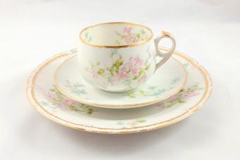 Limoges Tea Trio with Pink and Blue Flowers