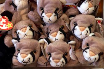 A pile of Beanie Babies sits in a display at The Toy Box