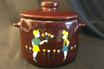 Vintage WEST BEND Glazed Ceramic Crock Pot, Bean Pot With Ceramic