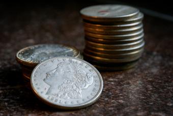 A 1921 Morgan Silver Dollar displayed