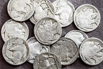 A collection of old circulated buffalo nickels