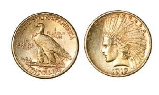 1912D Indian Eagle Head $10 gold coin