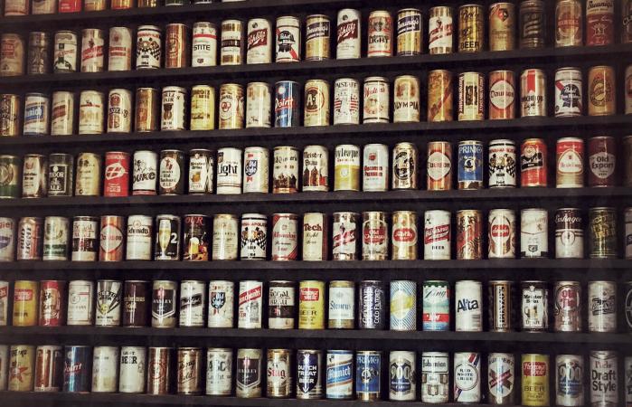 Beer Cans Arranged In Shelves