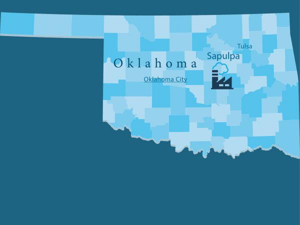 Map of Oklahoma showing where the Frankoma factory is