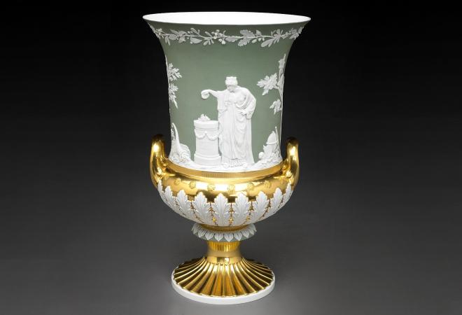 A porcelain vase made at the Meissen manufactory in the Wedgwood style