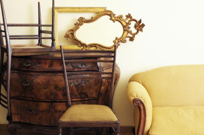 Vintage Furniture inside Antique Shop and ladder back chairs