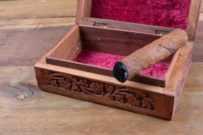 Closeup of an antique cigar box