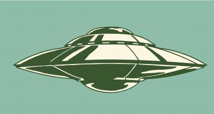 Spaceship illustration on teal background