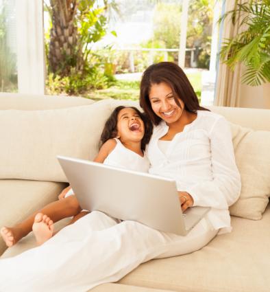 mom and child working