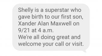 Baby birth announcement text message