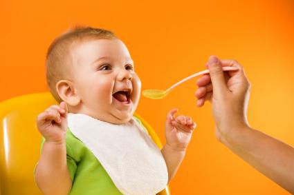 Feeding excited baby