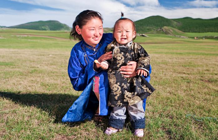 Mongolian mom and baby