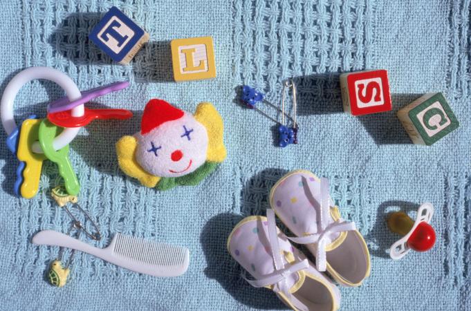 Baby toys on a blanket