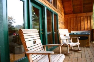 Wooden rocking chairs with heart-shaped cutouts