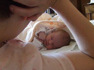 Mom and preemie baby after coming home