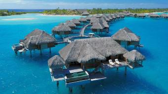 Overwater bungalows at the Four Seasons Resort in Bora Bora