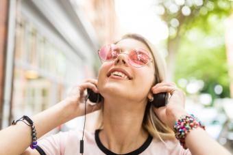 Teenage girl listening to music