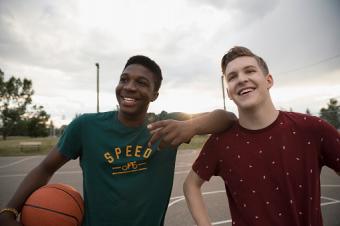 best friends on basketball court