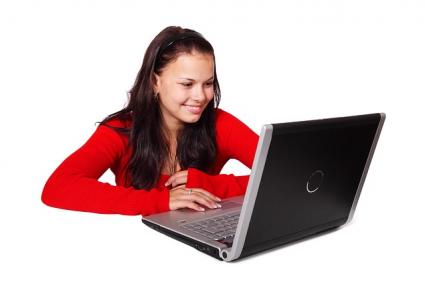 Young student using a laptop computer
