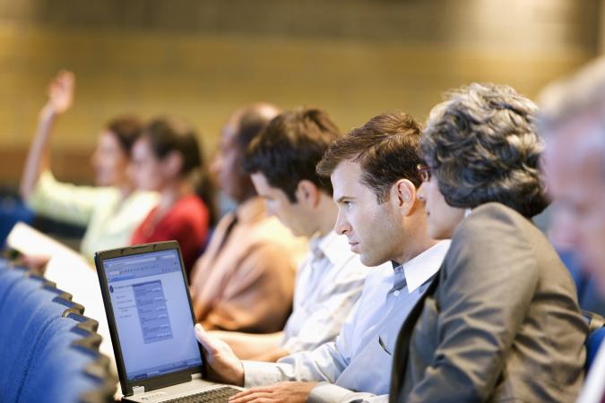 Business people working at a computer